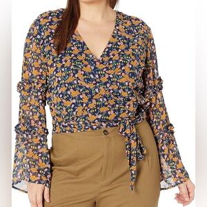 NWT- Kendall & Kylie ruffle bell sleeve blouse with waist tie